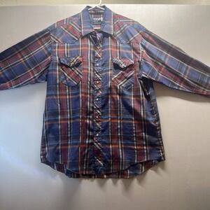 Wrangler 80's Vintage Men's Sz 17 - 35 Blue Red orange Snap Closure